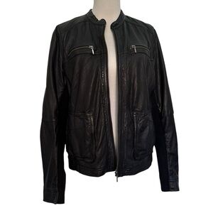 Caslon extra large black leather bomber jacket